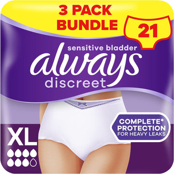 Always Discreet Incontinence Pants Women, Extra Large, UK Size 22-28, White, Absorbency 6, 21 Underwear / Knickers (7 x 3 Pack), Heavy Bladder Leak Protection / Maternity Postpartum, Odour Neutraliser