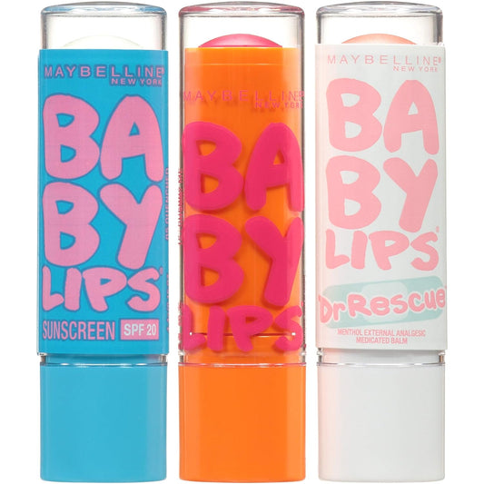 Maybelline New York Baby Lips Moisturizing Lip Balm 3-Pack, Lip Care Essentials, 3 Shades