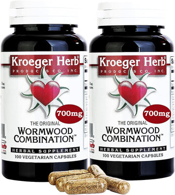 Kroeger Herb Wormwood Combination - 700mg - Vegetarian Capsules - 100 Caps | Pack of (2) | Our Powerful Combination Includes Wormwood, Black Walnut Leaves, Quassia, Cloves, and Male Fern