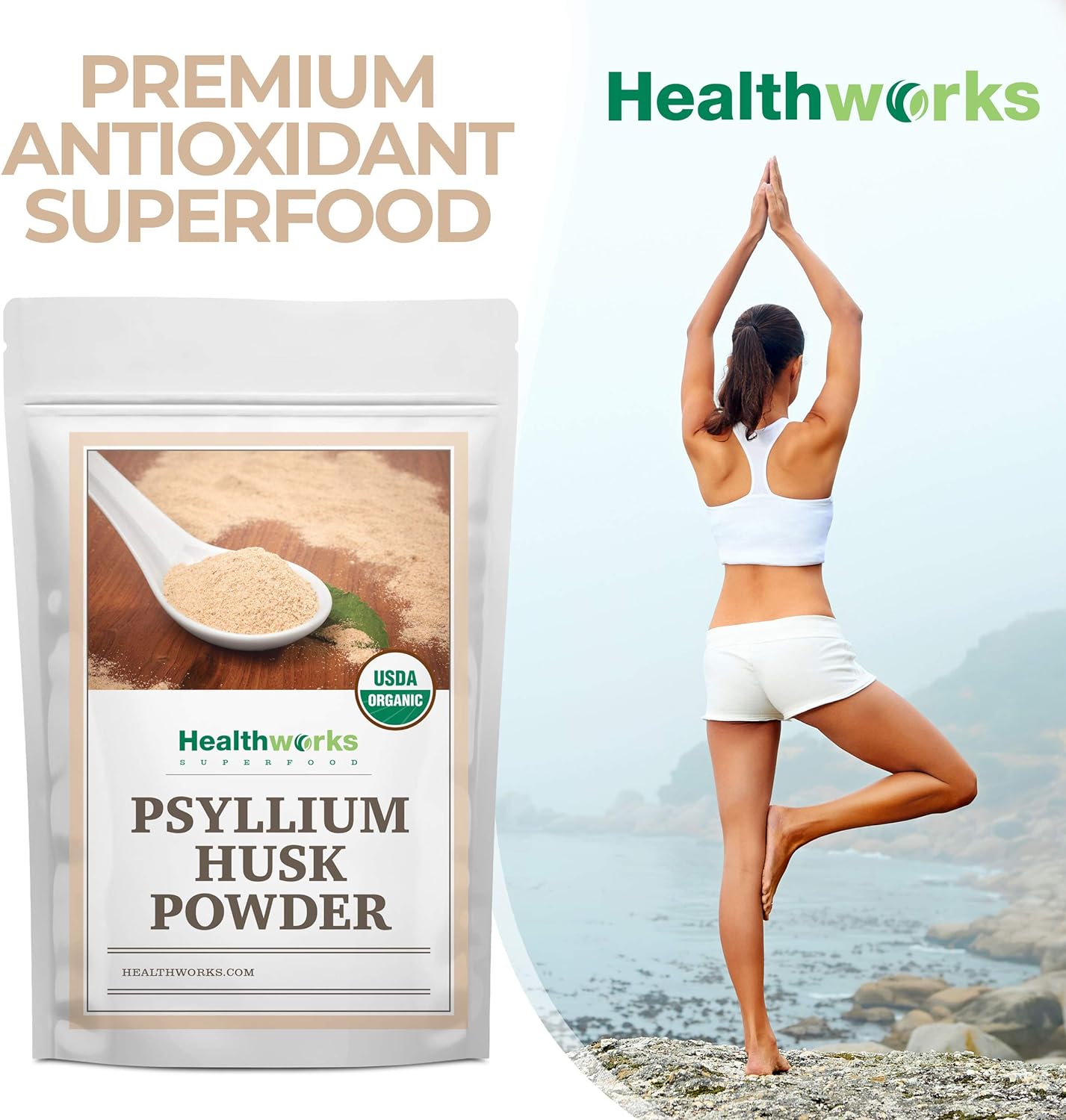 Healthworks Psyllium Husk Powder (16 Ounces / 1 Pound) | Raw | Certified Organic | Finely Ground Powder from India | Keto, Vegan & Non-GMO | Fiber Support : Health & Household