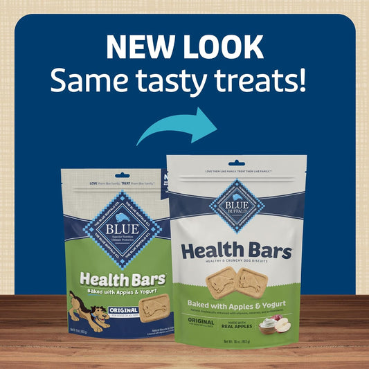 Blue Buffalo Health Bars Natural Crunchy Dog Treats Biscuits, Apple & Yogurt 16-oz Bag