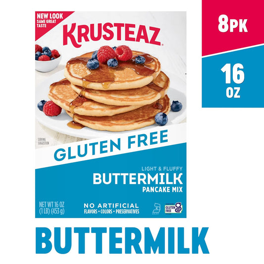 Krusteaz Gluten Free Buttermilk Pancake Mix, Light & Fluffy, 16 Oz Boxes (Pack of 8)