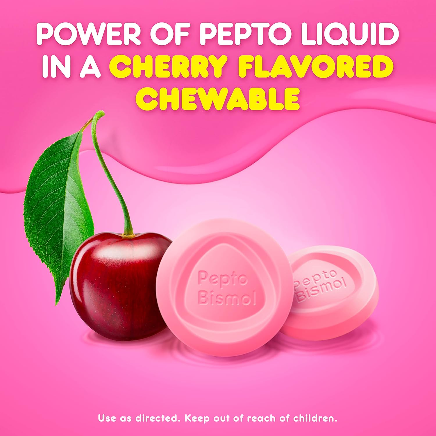 Pepto Bismol Chewables, Upset Stomach Relief, Bismuth Subsalicylate, Multi-Sympton Relief of Gas, Nausea, Heartburn, Indigestion, Diarrhea, Cherry Flavor, 30 Tablets : Health & Household