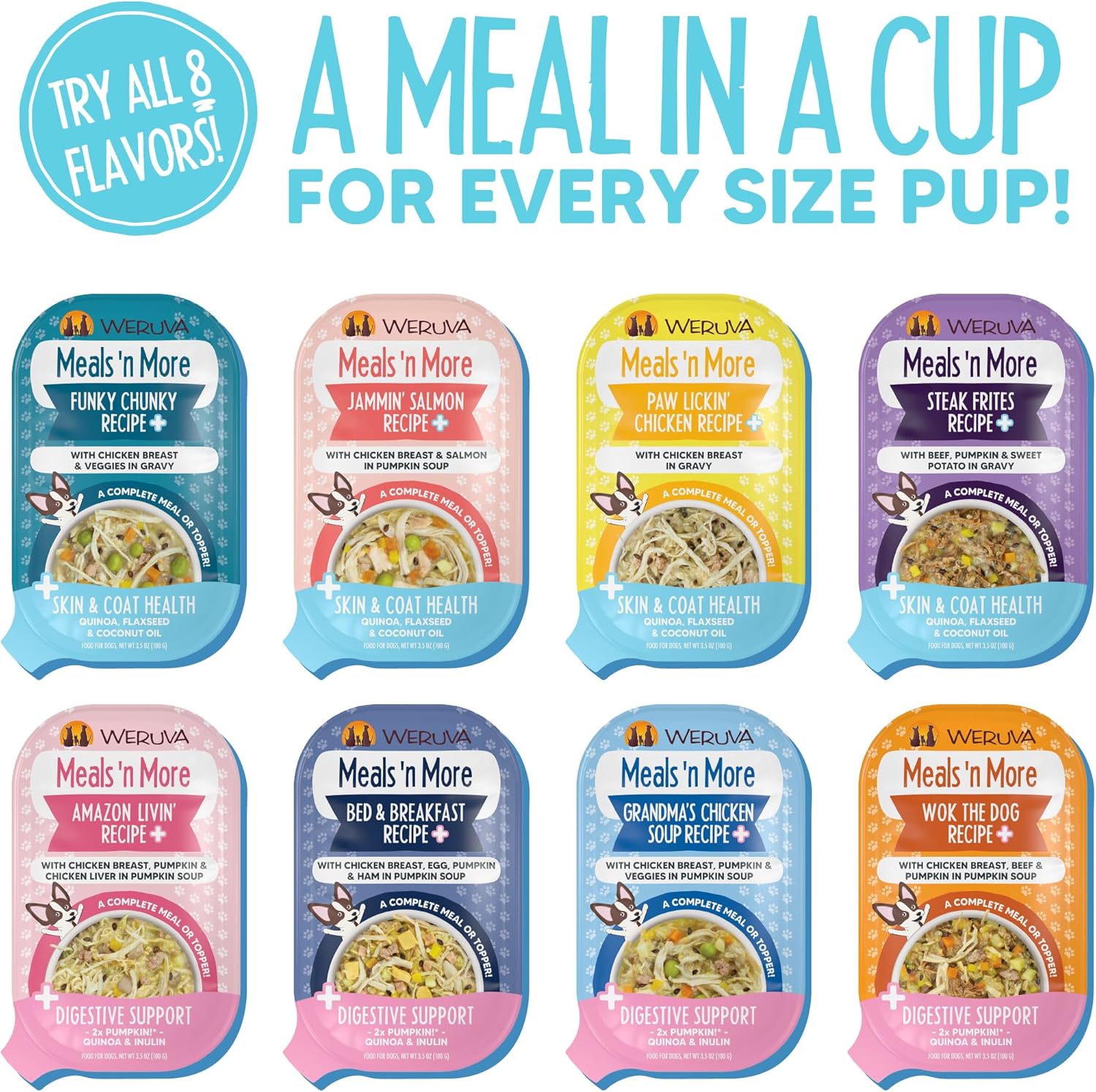 Weruva Meals 'n More Natural Wet Dog Food, Funky Chunky Plus Skin & Coat Health, 3.5oz Cup (Pack of 12): Pet Supplies: Amazon.com