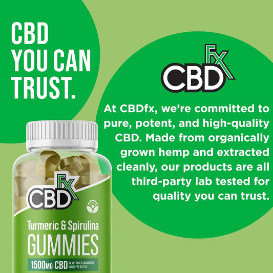 Cbdfx 1500Mg High Strength Turmeric Spirulina Cbd Gummies 25Mg Turmeric 10Mg Spirulina 25Mg Cbd Per Gummy 60X Bottle (30 Days)