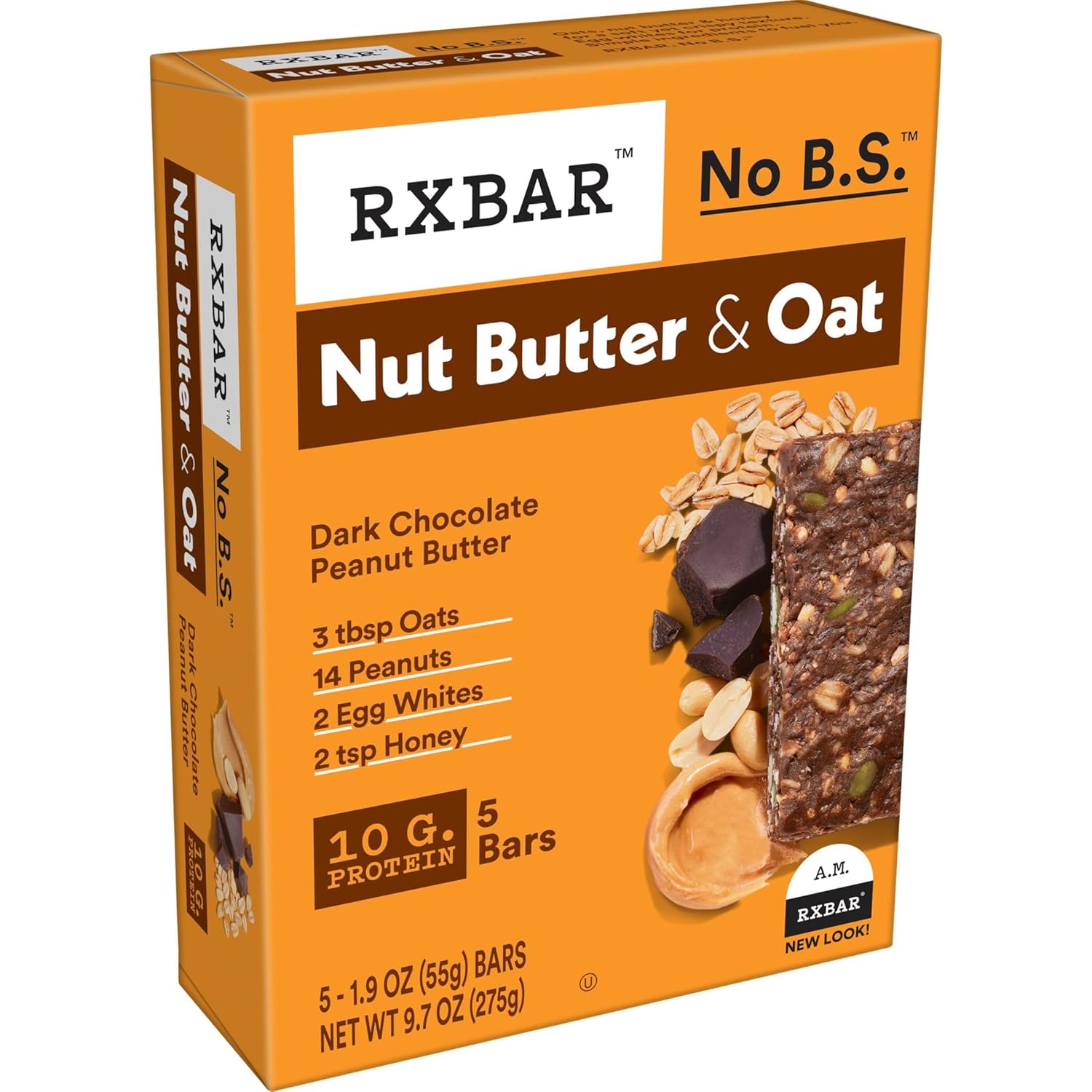 RXBAR Nut Butter and Oat Protein Bars, Protein Snacks, Snack Bars, Dark Chocolate Peanut Butter (6 Boxes, 30 Bars)