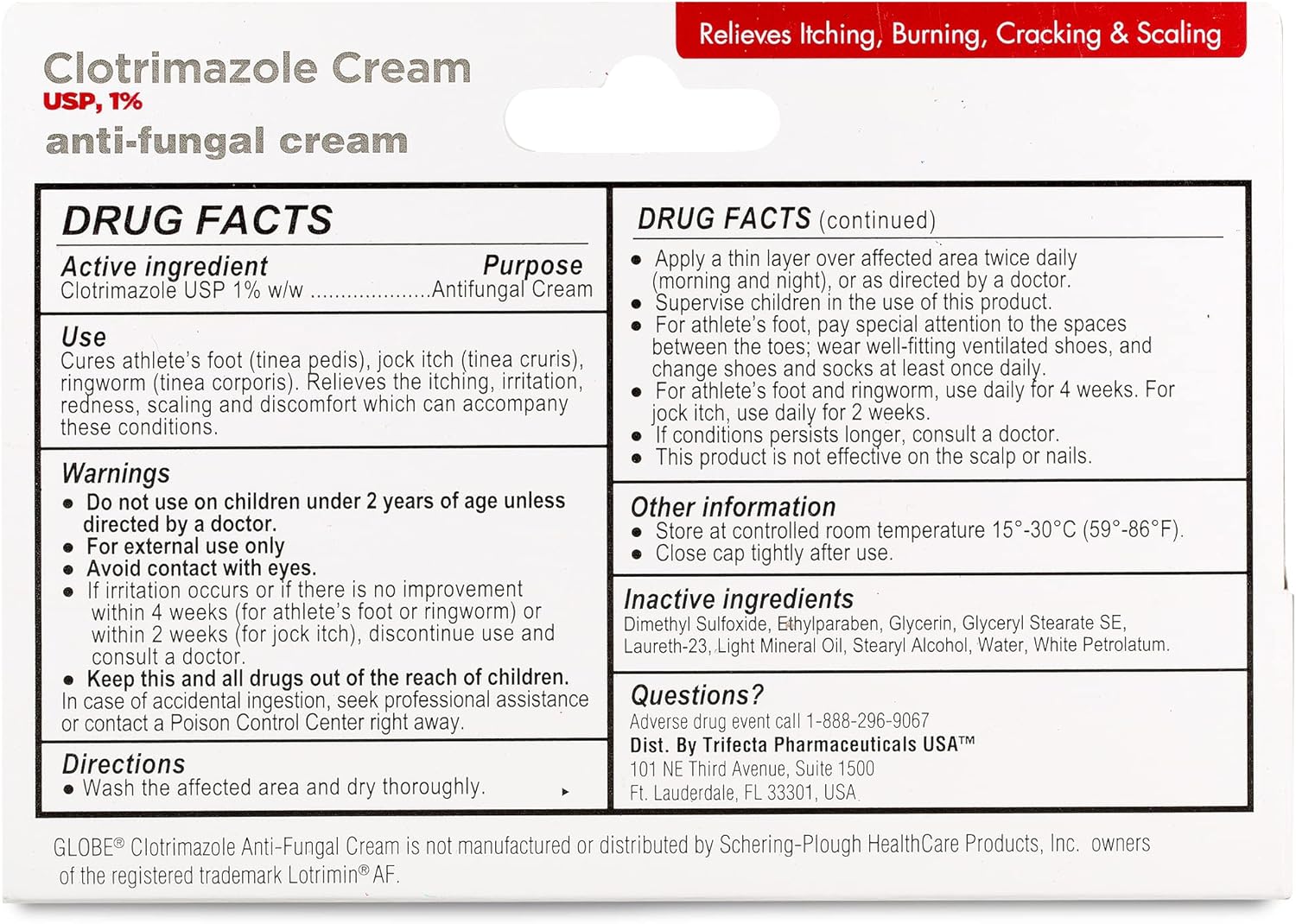 Globe (6 pack) Clotrimazole Antifungal Cream 1% (1 oz) Relieves The itching, burning, cracking and scaling associated Athletes Foot, Jock Itch, Ringworm and more. : Health & Household