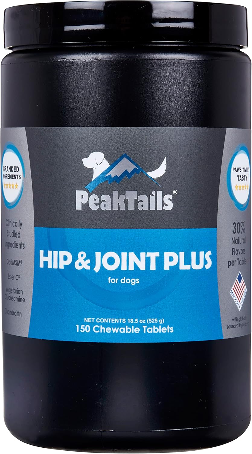 Kala Health Peaktails Hip & Joint Plus For Dogs – 90 Tablets, Glucosamine, Chondroitin, Optimsm & Ester-C – Supports Joint Mobility & Comfort