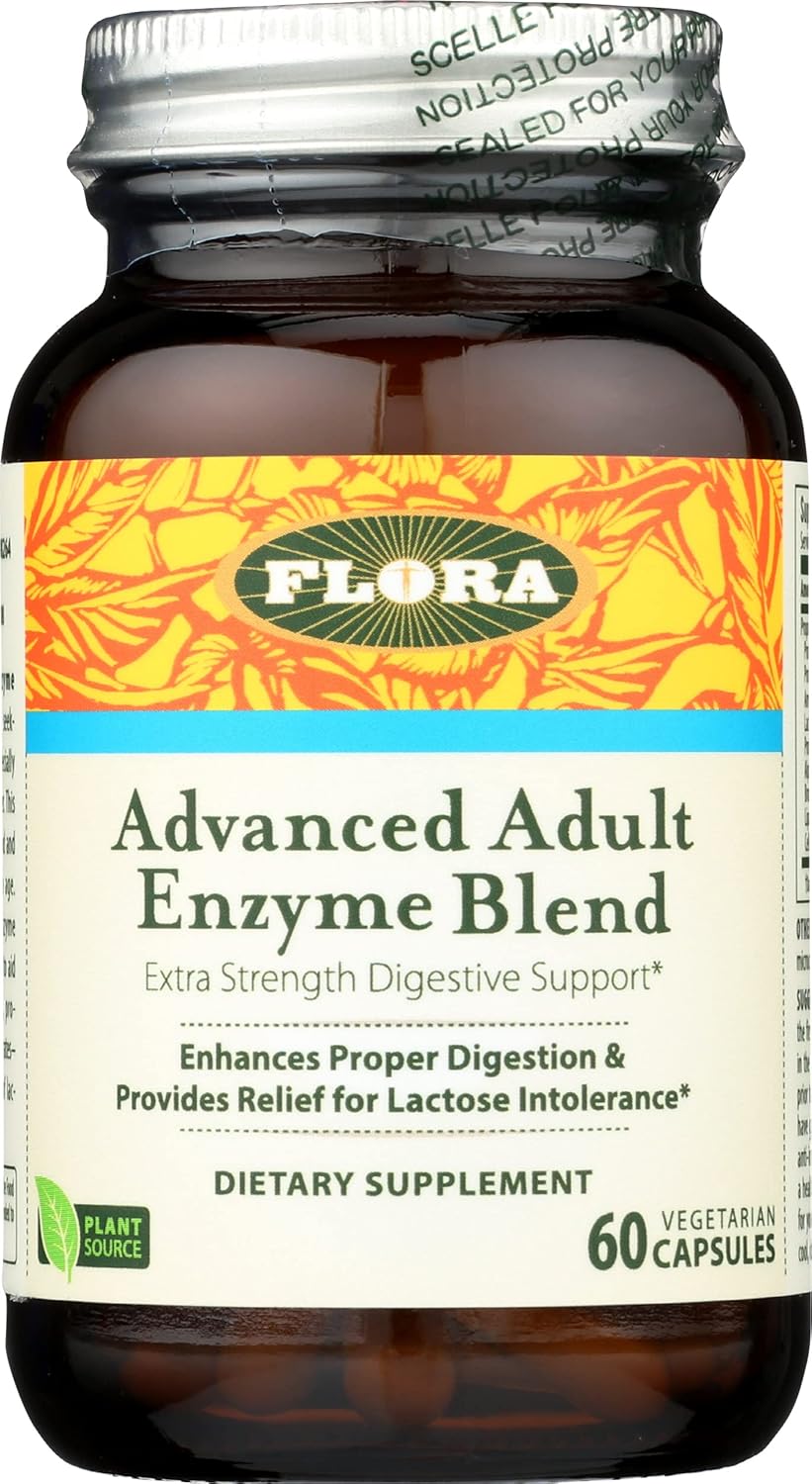 Flora - Advanced Adult Enzyme Blend With Lactase, Enhances Digestion & Provides Relief For Lactose Intolerance, Gluten-Free, Non Gmo, 60 Vegetarian Capsules