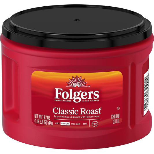 Folgers Classic Roast Medium Roast Ground Coffee, 19.2 Ounces (Pack of 6)