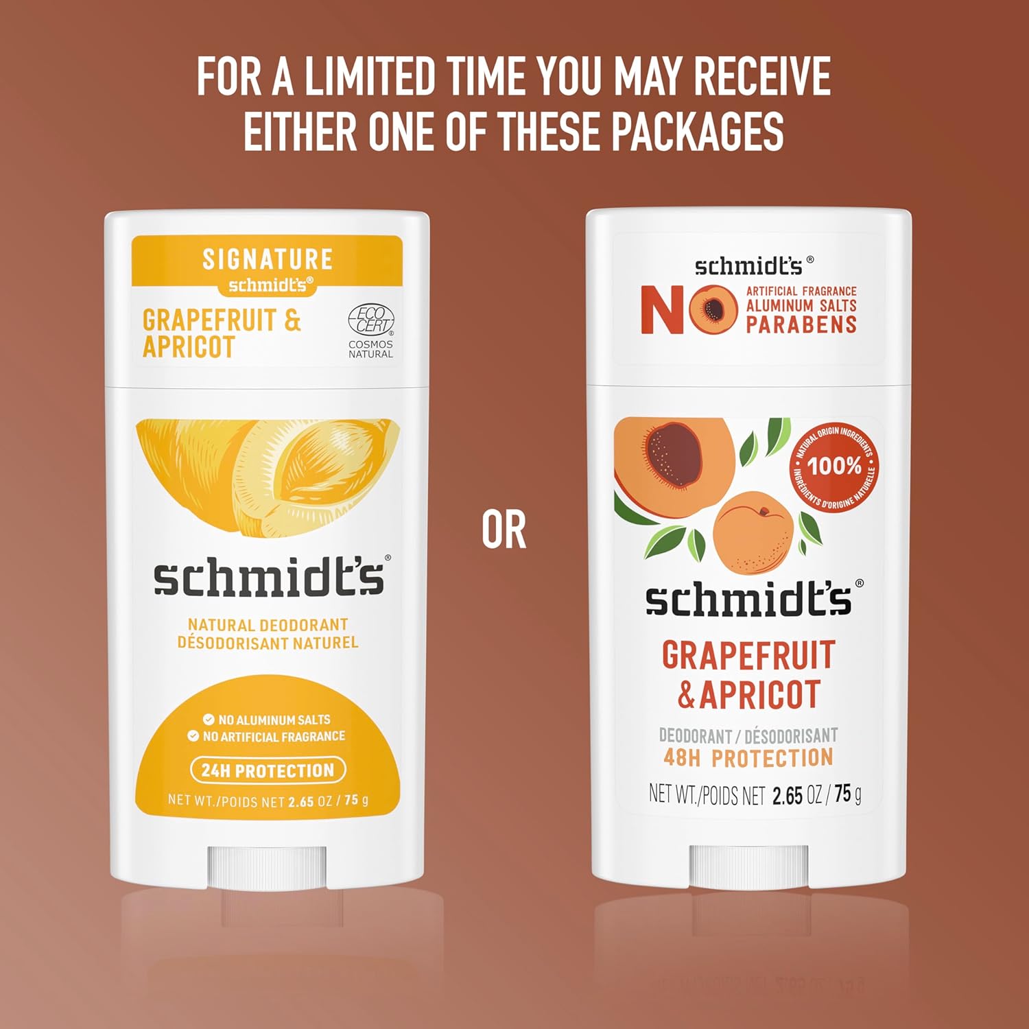 Schmidt's Aluminum-Free Vegan Deodorant Grapefruit & Apricot with 24-Hour Odor Protection, 2 Count for Women and Men, Natural Ingredients, Cruelty-Free 2.65 oz : Beauty & Personal Care