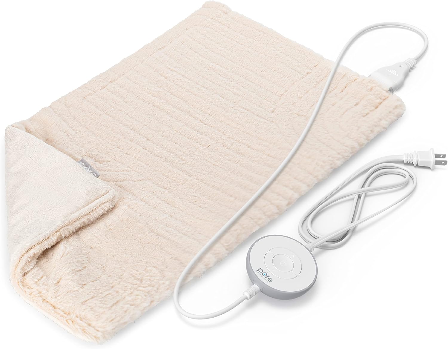 Pure Enrichment® Pureradiance™ Ultra-Wide Luxury Heating Pad For Cramps & Back Pain Relief, Patented Design, Soft Faux Fur & Micromink, 6 Heat Settings, Machine Washable, Large, 20”X24” (Golden Sands)