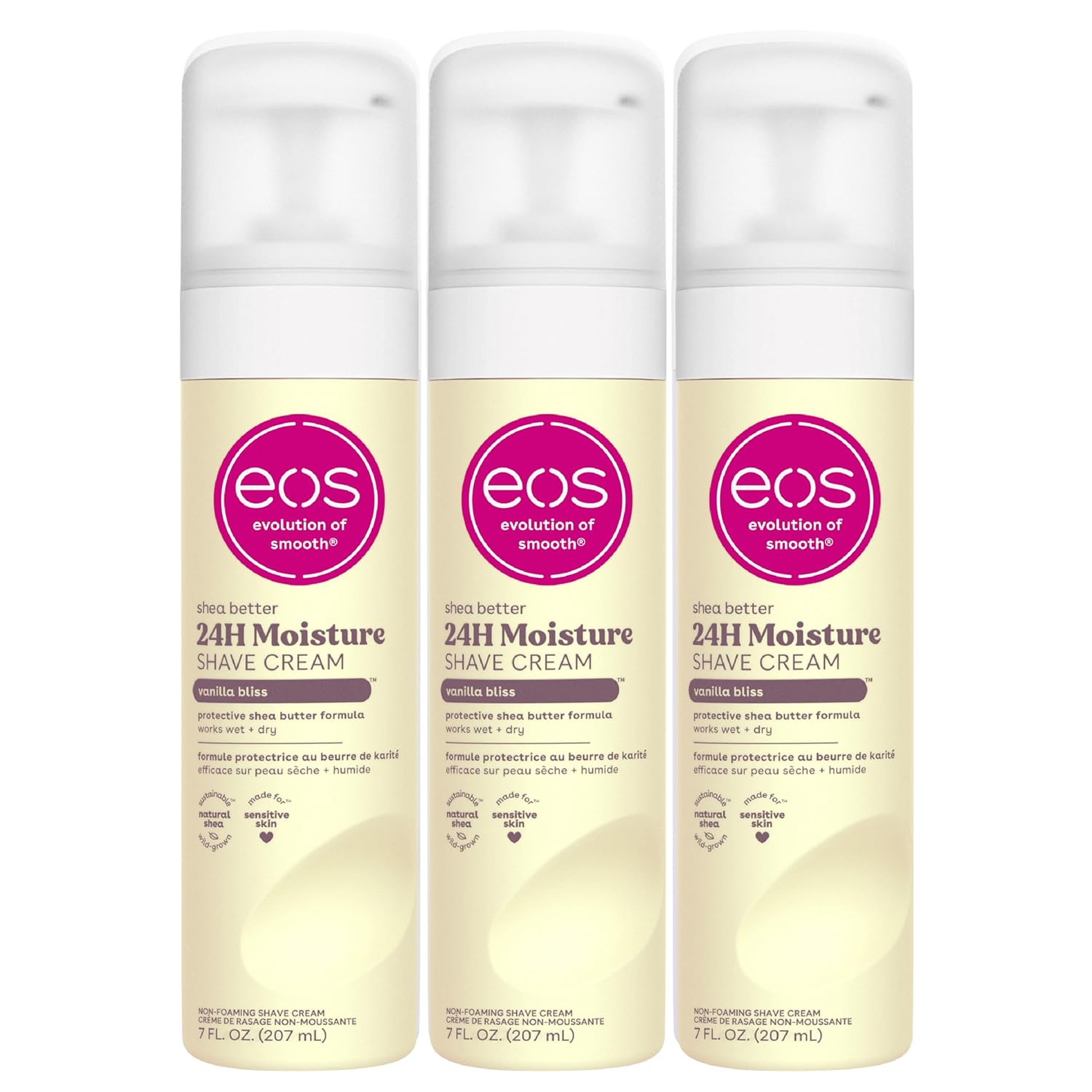 eos Shea Better Shaving Cream for Women- Vanilla Bliss, 24-Hour Hydration, Skin Care & Lotion with Shea Butter, 7 fl oz, 3-Pack