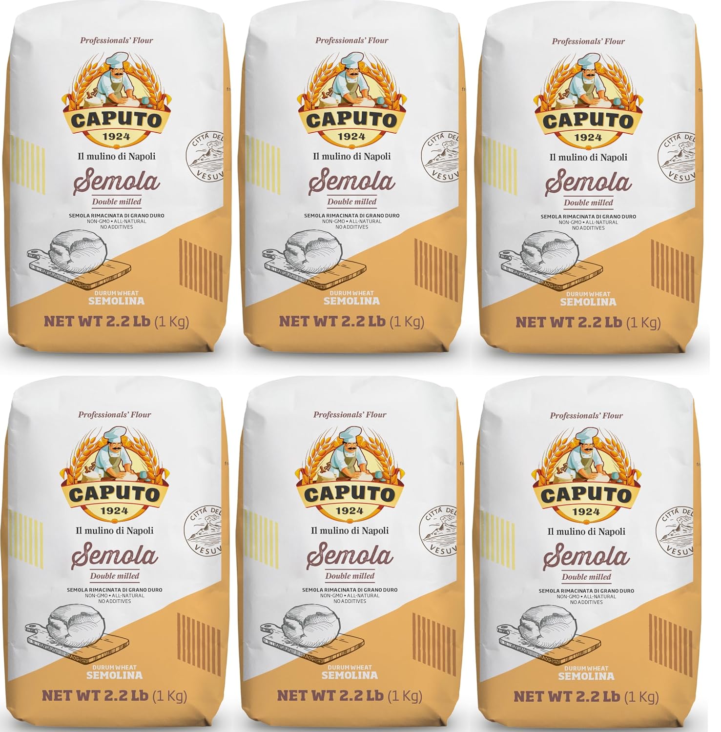 Antimo Caputo Semolina Wheat Flour 2.2 Lb (Pack Of 6) Bulk - Italian Durum Semola Di Grano - All Natural Dough For Fresh Pasta