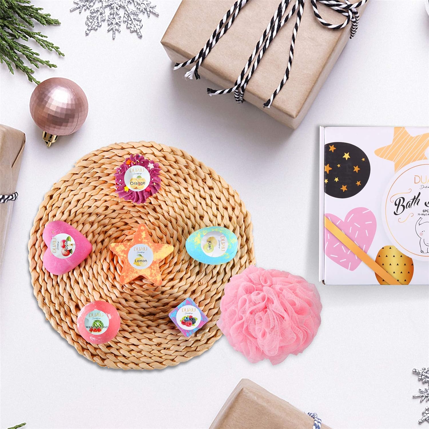 Duaiu 6Pcs Fizzy Bubble Bath Bombs For Kids & Women - Organic Natural Kids Bath Bomb Gift Set With Essential Oils, Fruit Fragrance And A Bathing Mesh Ball : Beauty & Personal Care