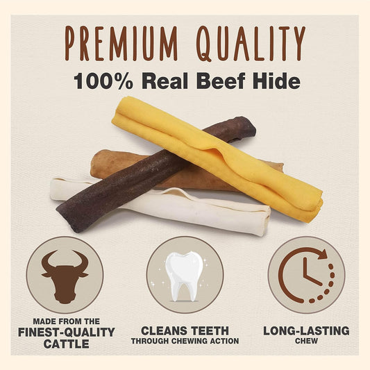 Cadet Premium Grade Beef Hide For Dogs, Rawhide Long Lasting Dog Chews, Chips, Curls & Rolls For Small/Medium/Large Dogs 4 Count (Pack Of 1)