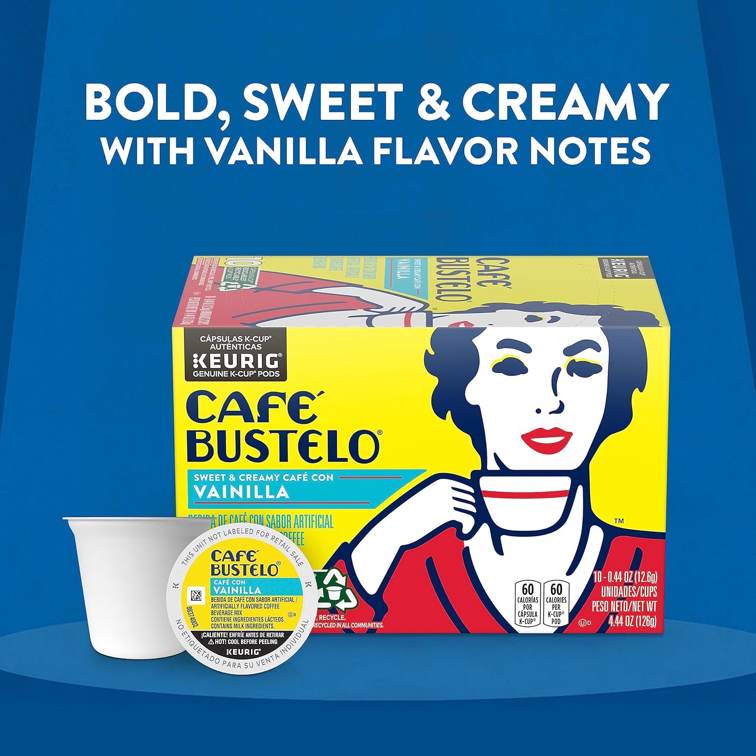 Café Bustelo Sweet & Creamy Café Con Vainilla Flavored Coffee, 60 Keurig K-Cup Pods