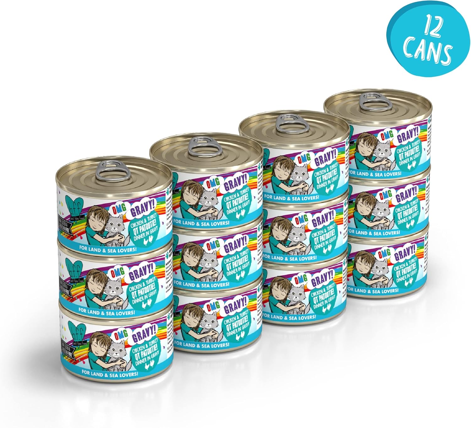 Weruva B.F.F. OMG - Best Feline Friend Oh My Gravy! Grain-Free Wet Cat Food Cans, QT Patootie! Chicken & Turkey, 2.8 oz Can (Pack of 12) : Pet Supplies