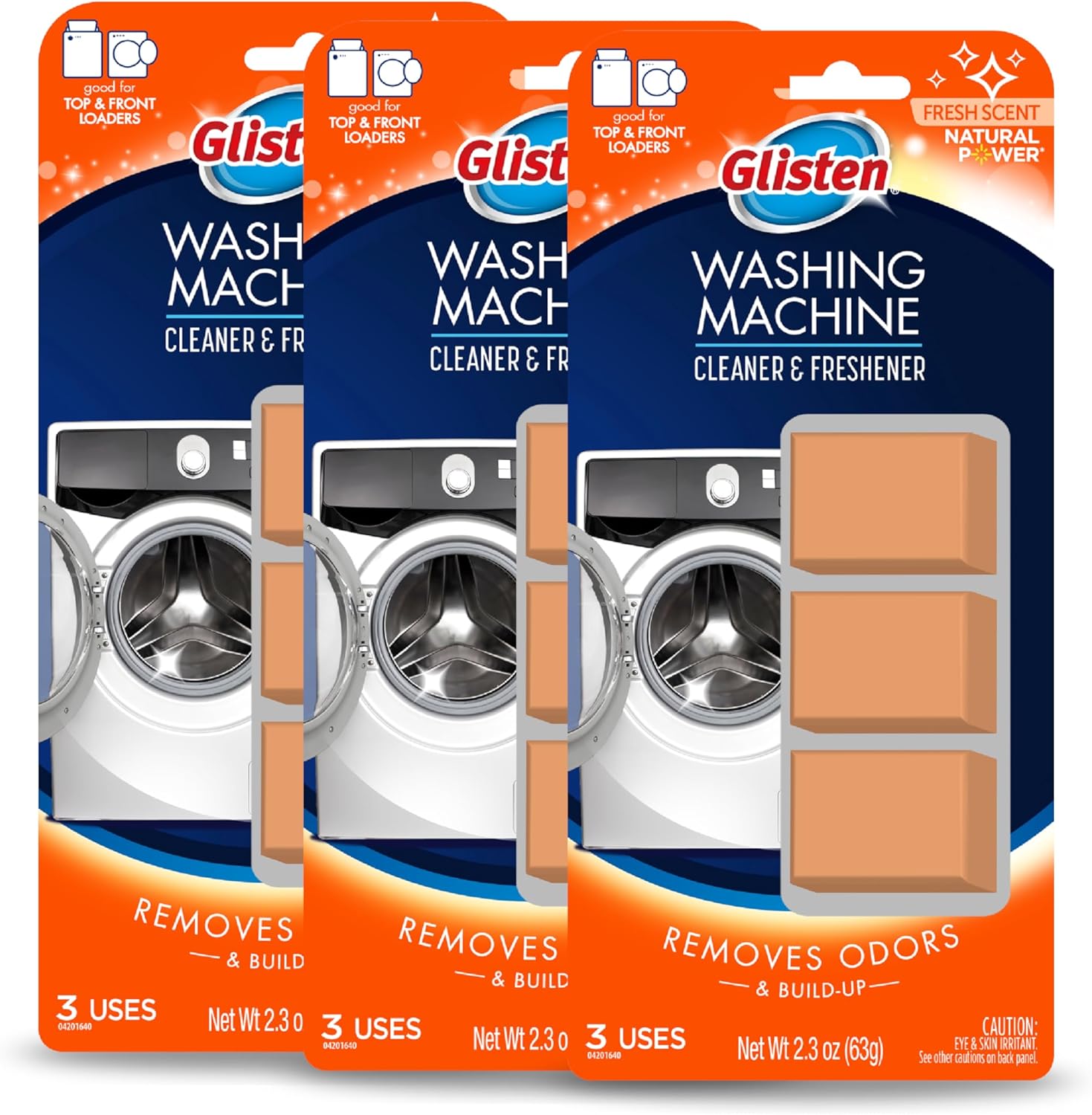 Glisten Washing Machine Cleaner And Freshener Deodorizer, Cleans Top Load And Front Load Washers, Fresh Scent, 9 Tablets