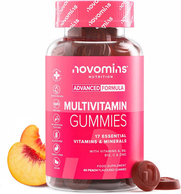 Multivitamin Gummies - With Vitamin C, A, B6, B12, Folic Acid, Zinc - 1-Month Supply - 17 Essential Minerals & Vitamins - Alternative To Multivitamin Tablets For Women & Men - 60 Gummies - Novomins