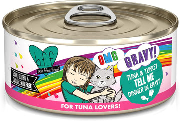 Weruva B.F.F. Omg - Best Feline Friend Oh My Gravy!, Tuna & Turkey Tell Me With Tuna & Turkey, 5.5Oz Can (Pack Of 8)