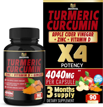 BMVINVOL Turmeric Curcumin Supplement 4040 mg - 95% Curcuminoids with Ginger, Apple Cider Vinegar, Black Pepper - Supports Joint, Antioxidant & Immune System - 3 Month Supply