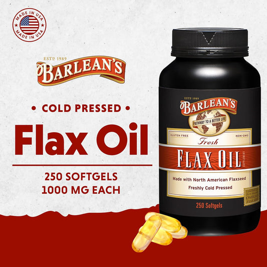 Barlean'S Omega 3 6 9 Flaxseed Oil Supplements, Cold-Pressed Flax Seed Supplement Softgels With 1650 Mg Ala Fatty Acids, 250 Count