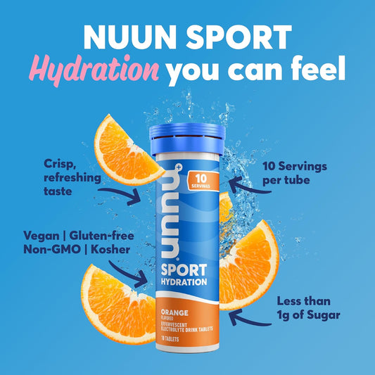 Nuun Sport Electrolyte Tablets For Proactive Hydration, Orange, 8 Pack (80 Servings)