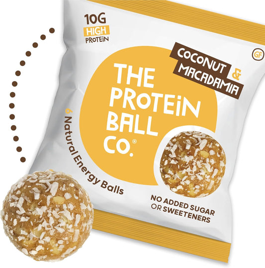 Protein Balls Coconut And Macadamia By The Protein Ball Co - 100% Natural, Vitamin Enriched, Protein Snacks - 10 X 45G Bags - High Fibre, Gluten Free, No Added Sugar