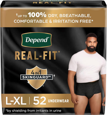 Depend Real Fit Incontinence Underwear For Men, Disposable, Maximum Absorbency, Large/Extra Large, Black, 52 Count (2 Packs Of 26), Packaging May Vary