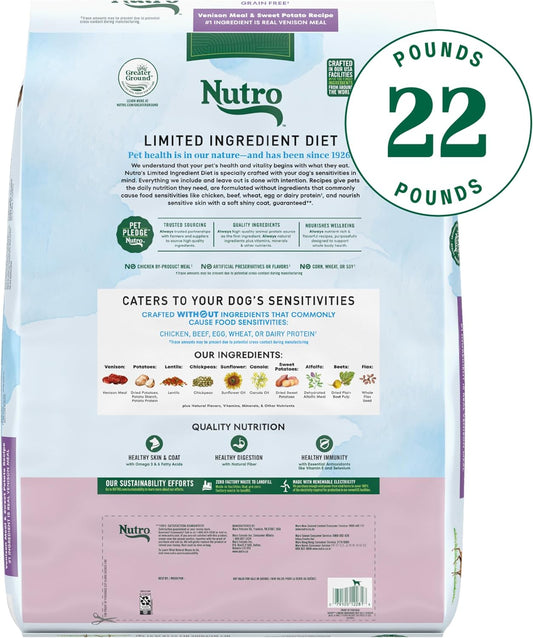 Nutro Limited Ingredient Diet Adult Dry Dog Food, Venison Meal & Sweet Potato Recipe, 22 Lbs