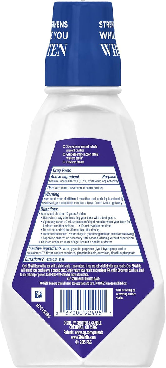 Crest 3D White Luxe Diamond Strong Anticavity Fluoride Mouth Rinse, Clean Mint, 16 Fl Oz