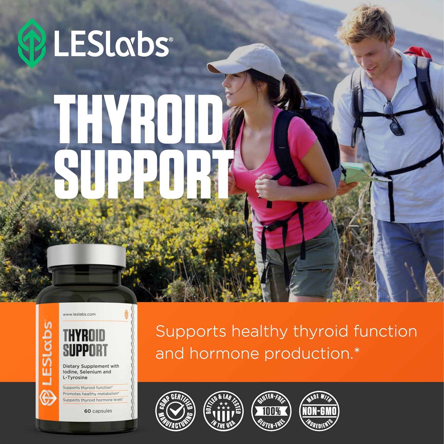 LES Labs Thyroid Support – Metabolic Health, Thyroid Hormone Production, Energy & Focus – Iodine, L-Tyrosine, Ashwagandha, Selenium & Turmeric – Non-GMO Supplement – 60 Capsules : Health & Household