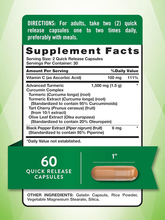 Nature'S Truth Turmeric Curcumin 1500 Mg | 60 Capsules | With Black Pepper Extract, Olive Leaf & Tart Cherry | Non-Gmo, Gluten Free Supplement