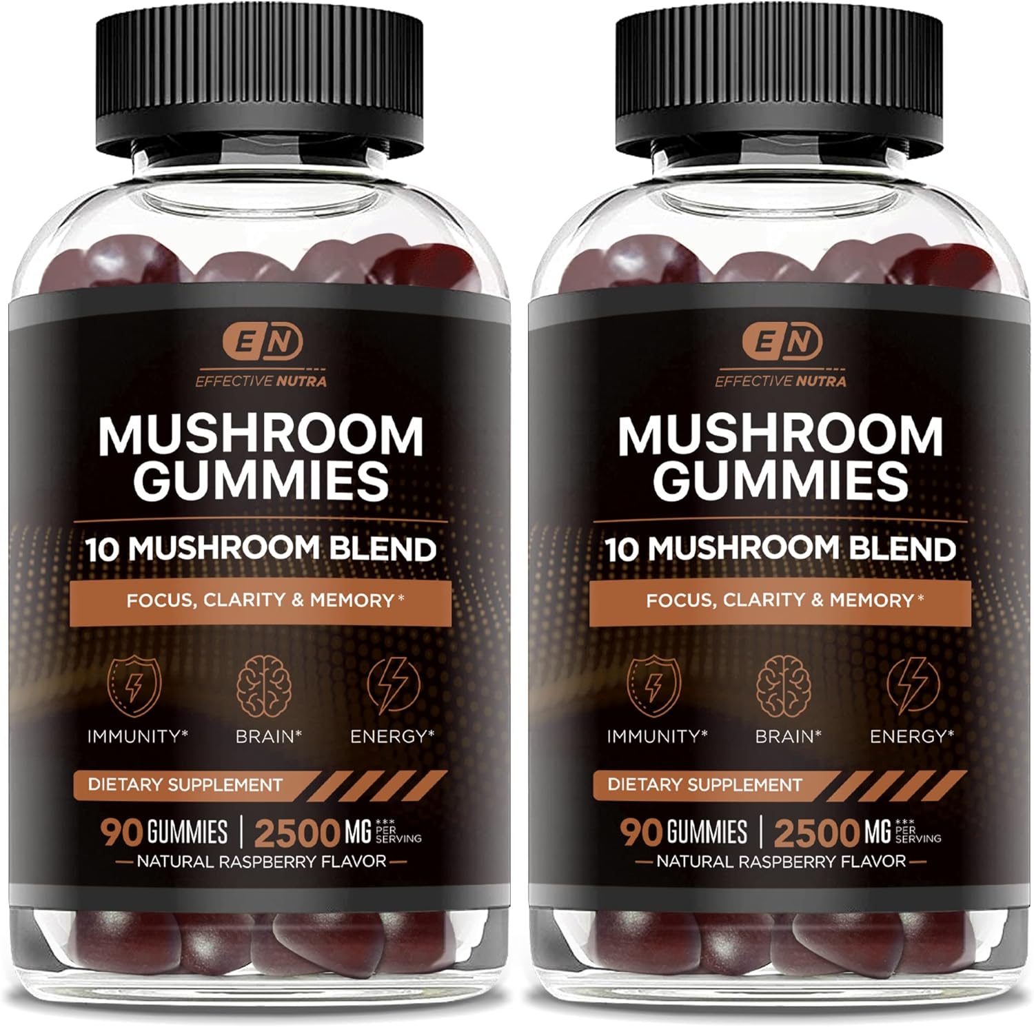 Mushroom Gummies 10 Blend - Mushroom Complex 2500mg - Mushroom Supplement for Men & Women - Brain Booster, Immune Support, Energy 90ct (2-Pack)