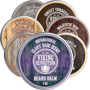 Viking Revolution Beard Balm With Clary Sage Scent And Argan & Jojoba Oils - Styles, Strengthens & Softens Beards & Mustaches - Leave In Conditioner Wax For Men