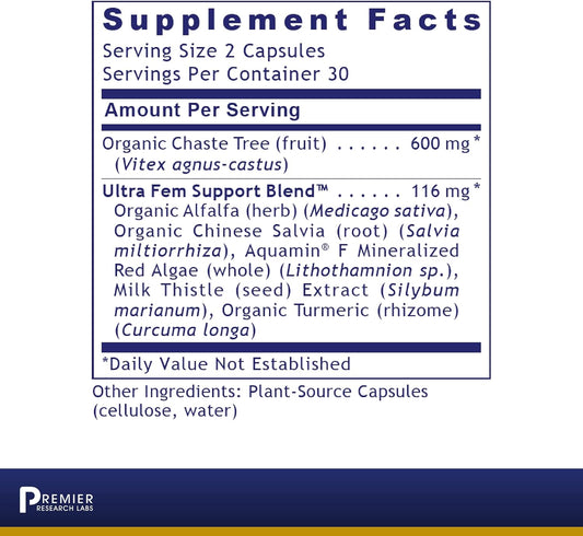 Premier Research Labs Fem Balance-FX - Supports Menstrual Cycles & Regularity - with Chaste Tree Fruit, Alfalfa, Chinese Salvia & Turmeric - Daily Hormone Balance - Vegan - 60 Plant-Source Capsules