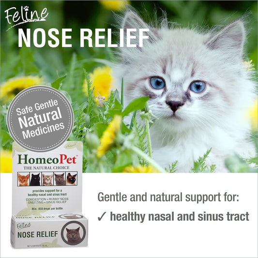 HomeoPet Feline Nose Relief, Safe and Natural Nasal and Sinus Medicine for Cats, Natural Pet Medicine, 15 Milliliters