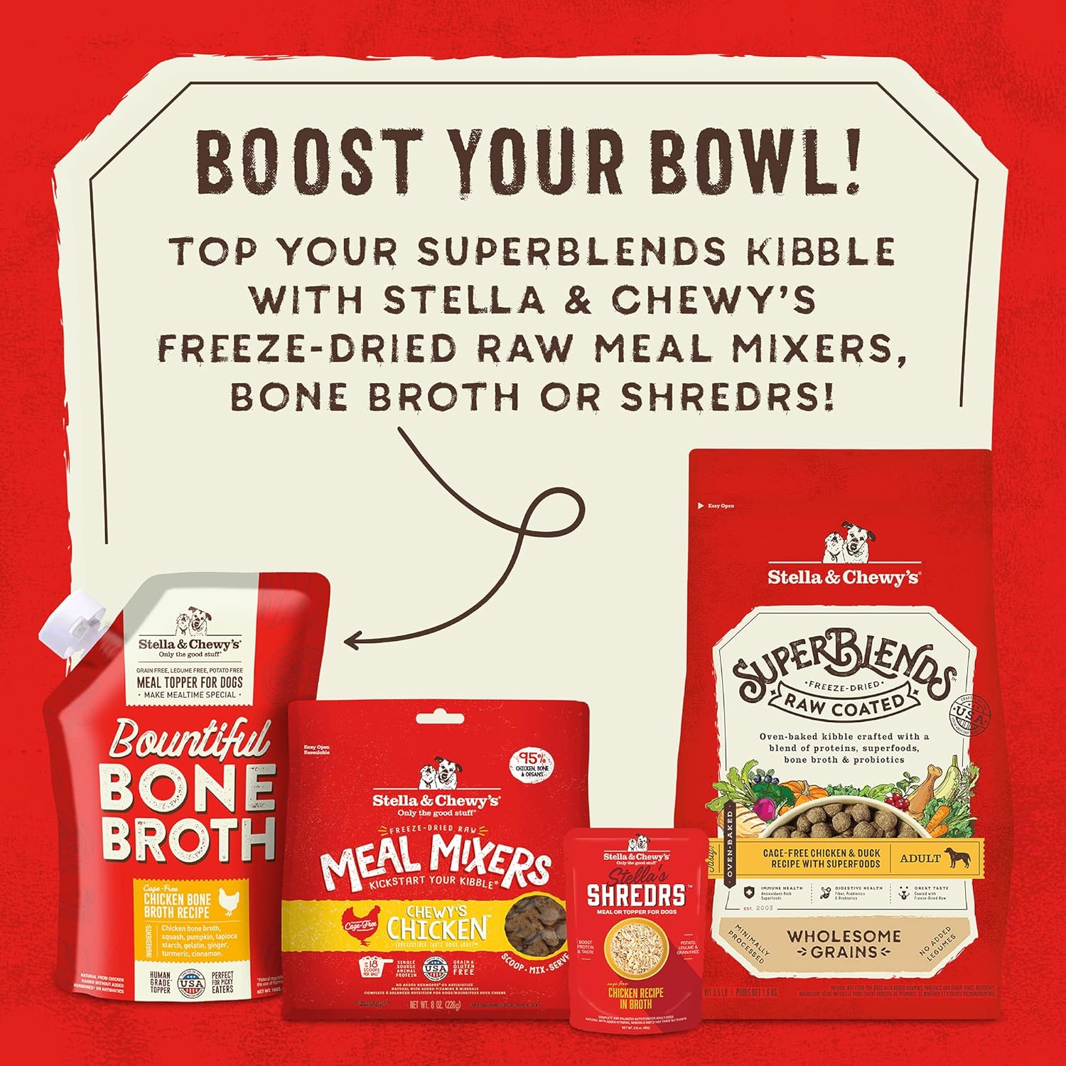 Stella & Chewy's SuperBlends Raw Coated Wholesome Grains Cage-Free Chicken & Duck Recipe with Superfoods, 21 lb. Bag : Pet Supplies