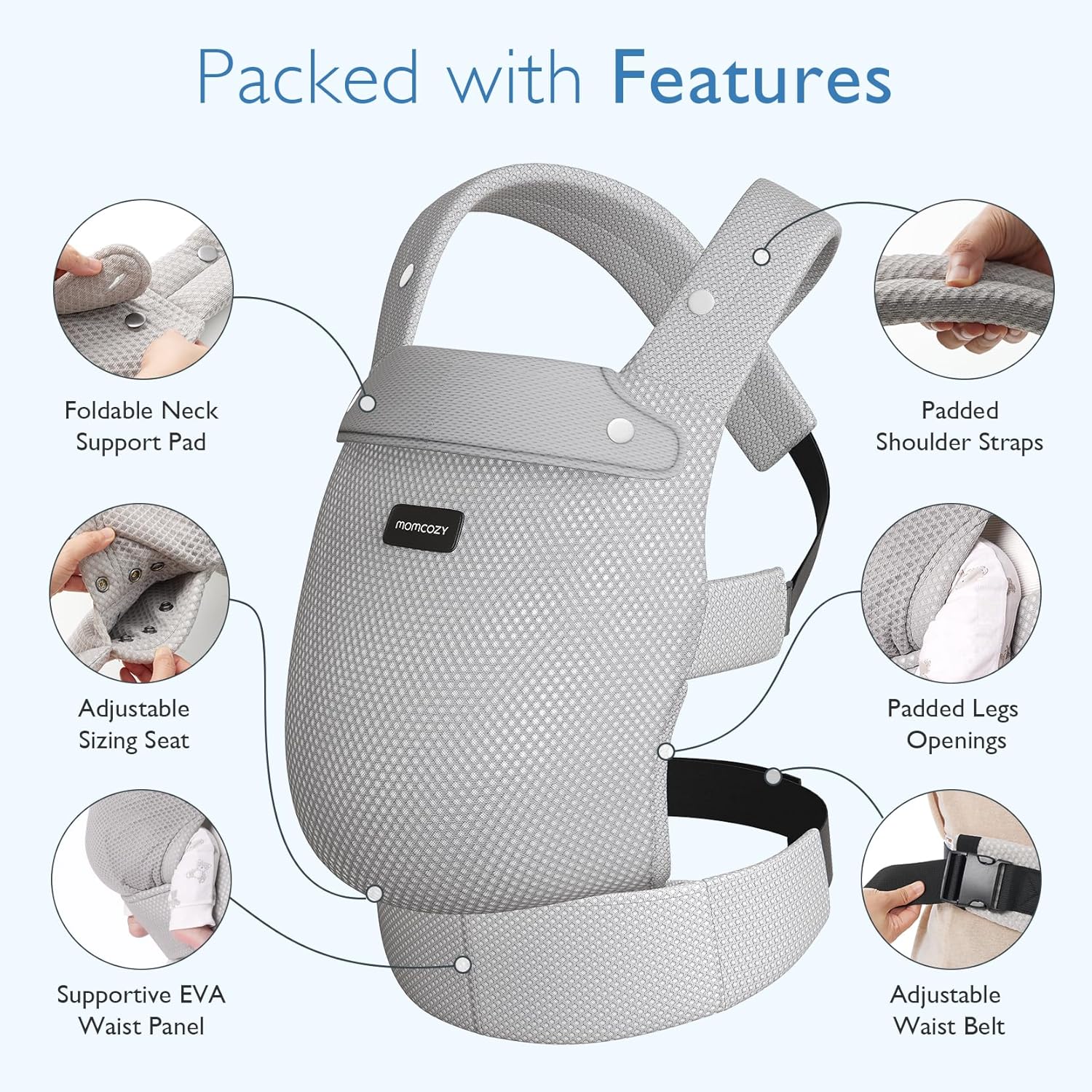 Momcozy Breathable Mesh Baby Carrier, Ergonomic and Lightweight Infant Carrier for 7-44lbs with Enhanced Lumbar Support, All Day Comfort for Hands-Free Parenting, Air Mesh-Grey : Baby