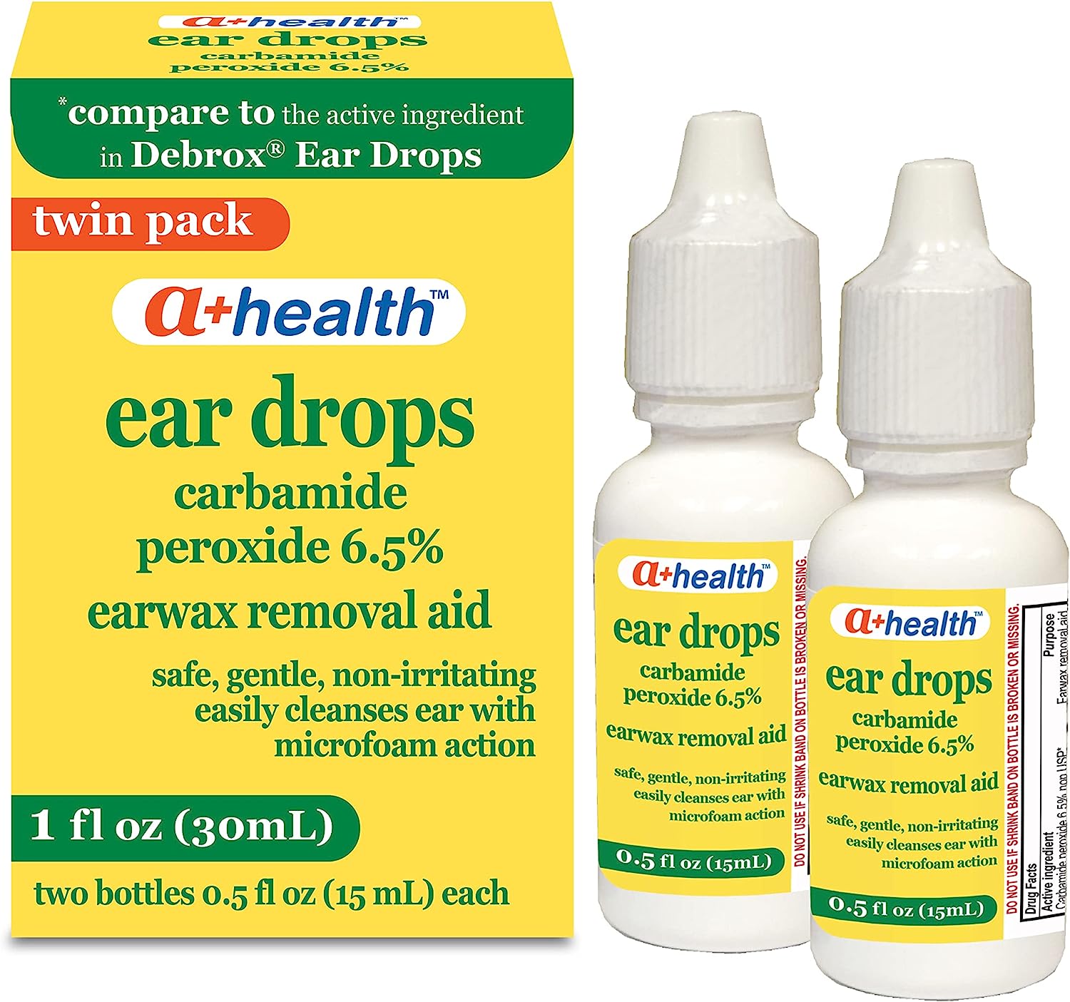 Earwax Removal Drops, Carbamide Peroxide 6.5%, Made in USA, Twin Pack, 1 fl Ounce