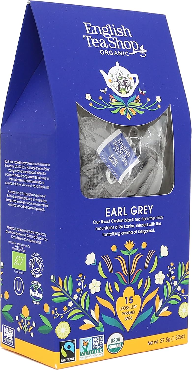 English Tea Shop Organic Earl Grey Loose Leaf - 15 Loose Leaf Pyramid Tea Bags