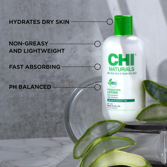 Chi Naturals With Aloe Vera Hydrating Lotion, Hydrates & Locks In Moisture For Radiant & Silky Skin, Sulfate, Paraben, & Cruelty-Free, 12 Oz
