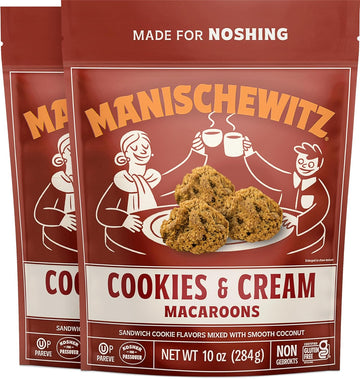 Manischewitz Cookies N' Cream Macaroons, 10oz (2 Pack) | Coconut Macaroons | Resealable Bag | Dairy Free | Gluten Free Coconut Cookie | Kosher for Passover