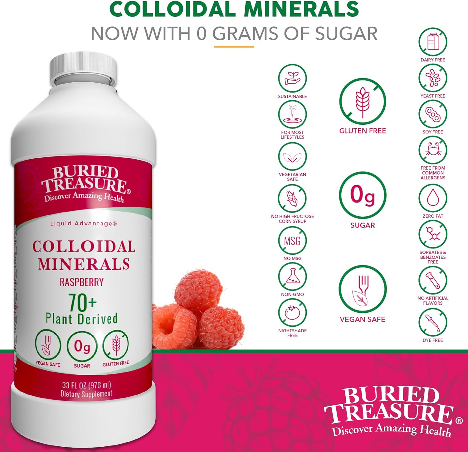 Buried Treasure Colloidal Mineral Complex - 32oz, Natural Raspberry Fl