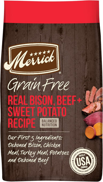 Merrick Premium Grain Free Dry Adult Dog Food, Wholesome And Natural Kibble With Beef, Bison And Sweet Potato - 22.0 Lb. Bag