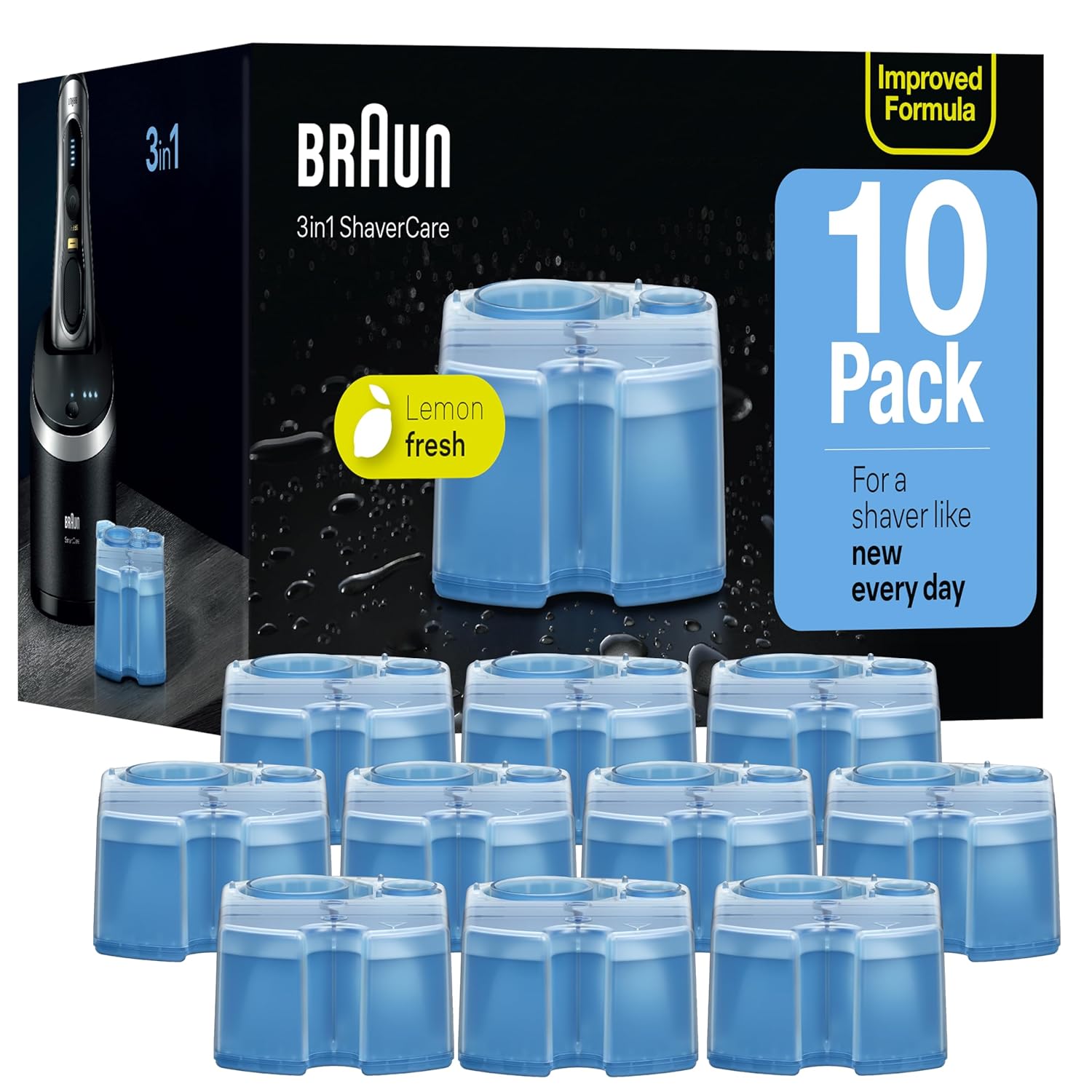 Braun Clean & Renew Refill Cartridges Ccr, Replacement Shaver Cleaner Solution For Clean&Charge Cleaning System, Pack Of 10