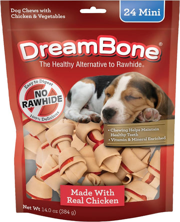 Dreambone Mini Chews, Made With Real Chicken, Rawhide Free Chews For Dogs, 24 Count