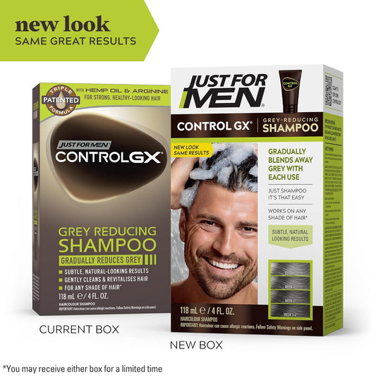 Just For Men Control Gx Grey Reducing Shampoo, Gradual Hair Color For Stronger And Healthier Hair, 4 Fl Oz - Pack Of 3 (Packaging May Vary)