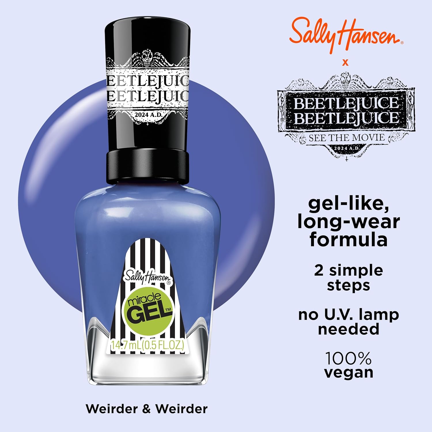 Sally Hansen Miracle Gel™, Beetlejuice Weirder & Weirder??, Long Lasting, Gel-Like Formula, No UV Lamp Needed, Blue Nail Polish